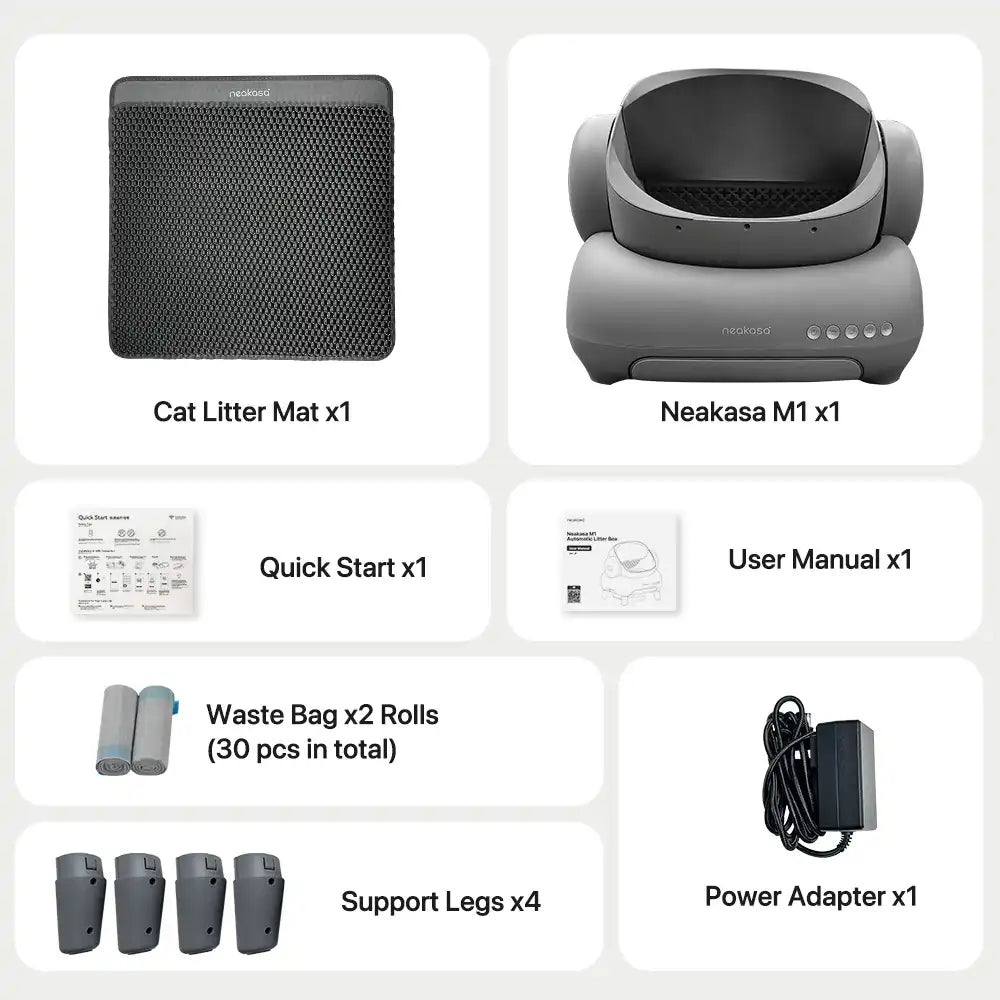 the package of neakasa m1 open top self cleaning cat litter box, m1-us-grey, m1-eu-grey