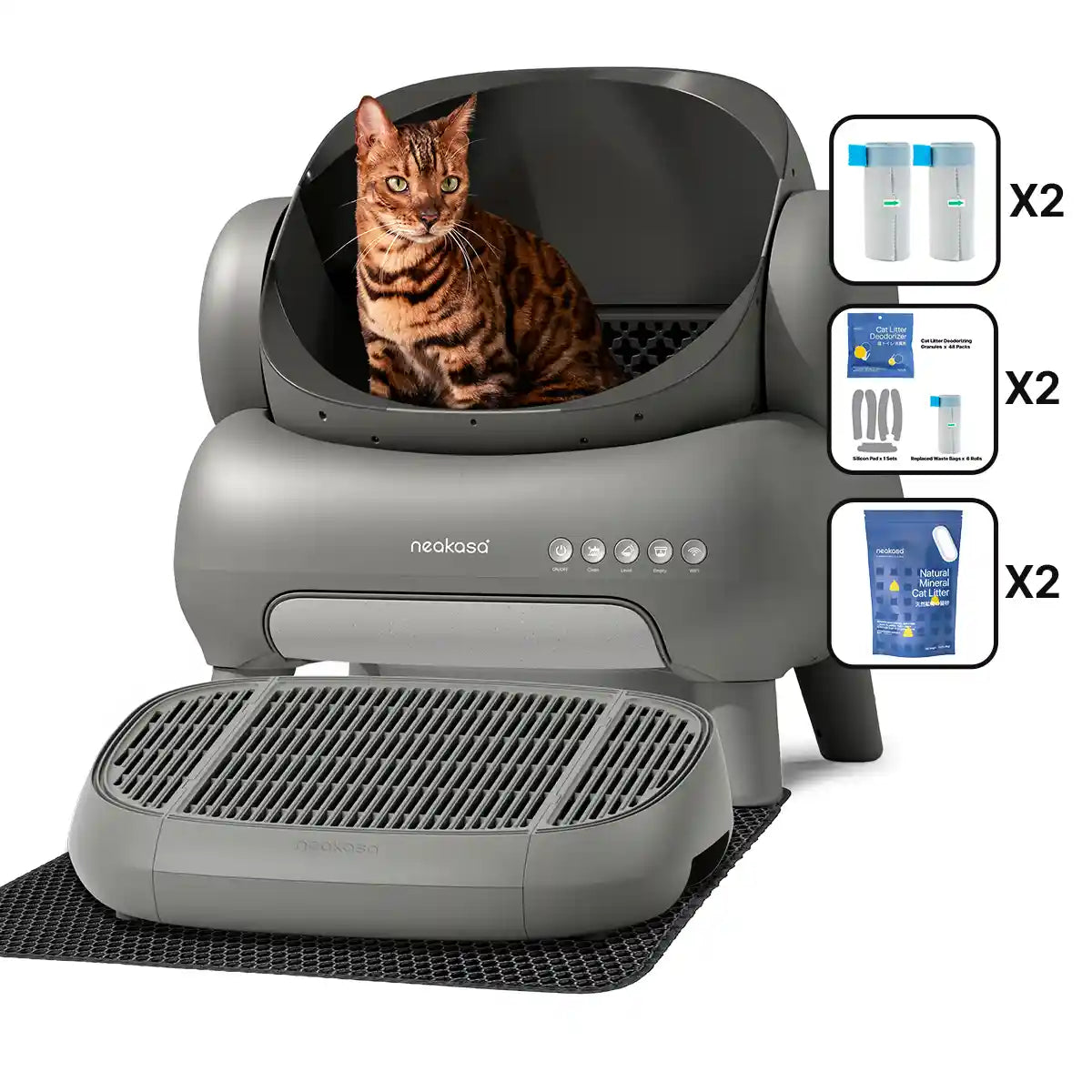 M1 Litter Box with Step + One-Year Accessory Kits x2 + Cat Litter x2 Bundle