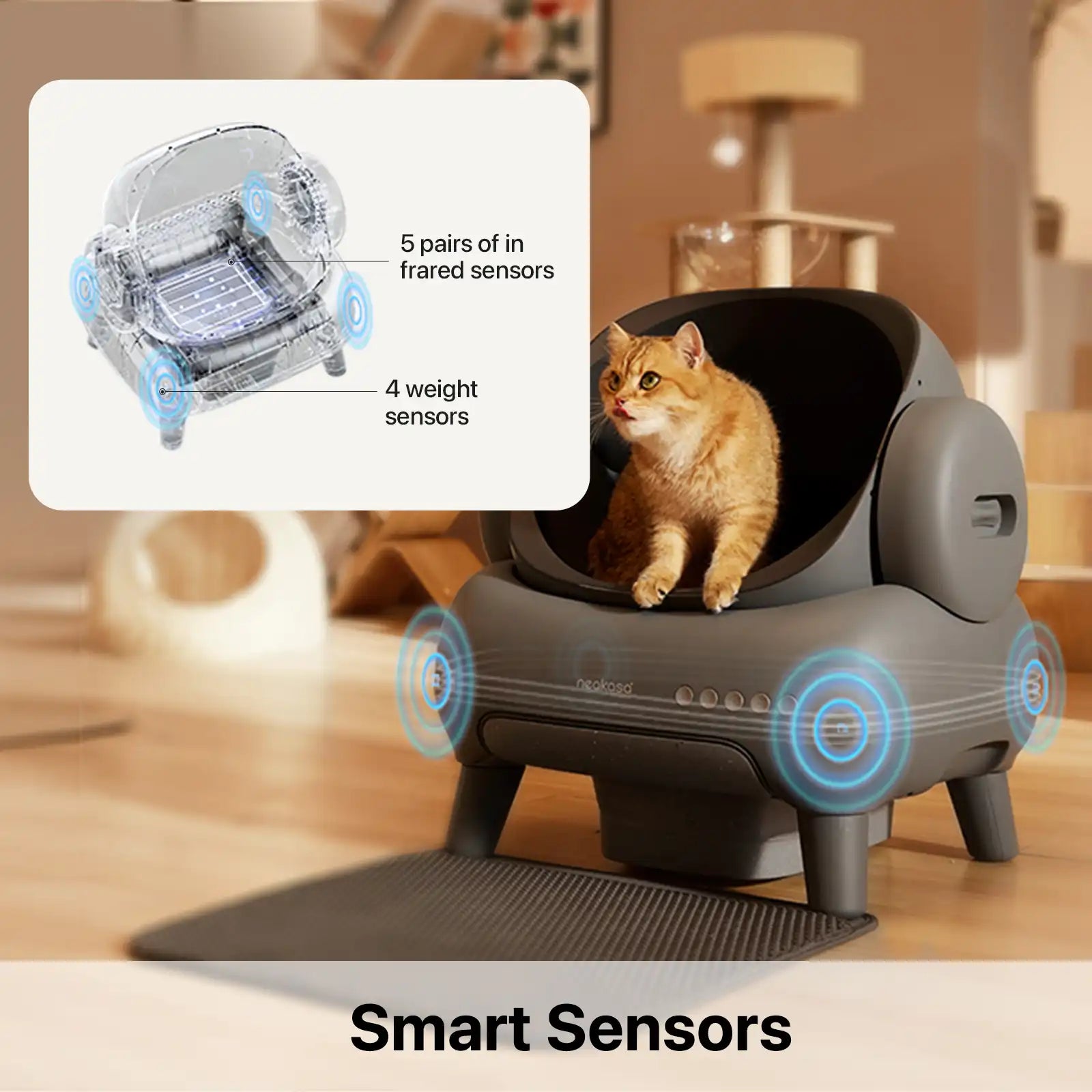 safe self-cleaning litter box with smart sensors